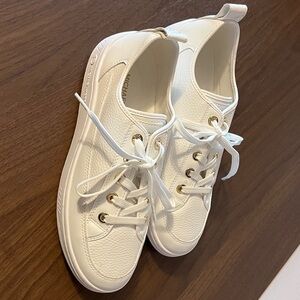 Michael Kors Cream Leather Sneakers with Gold Accents